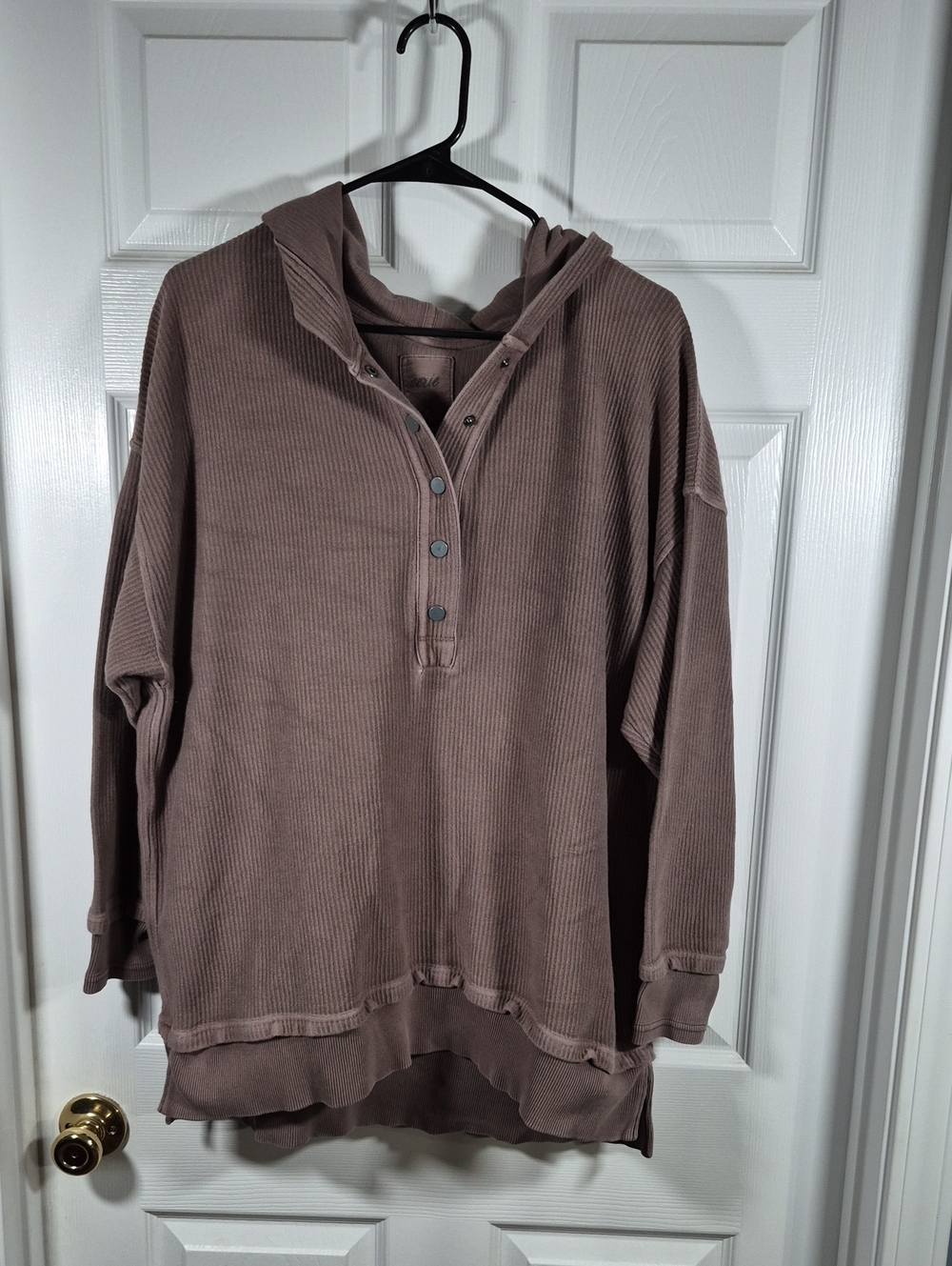 Men's Ribbed Hooded Henley Shirt - Taupe
